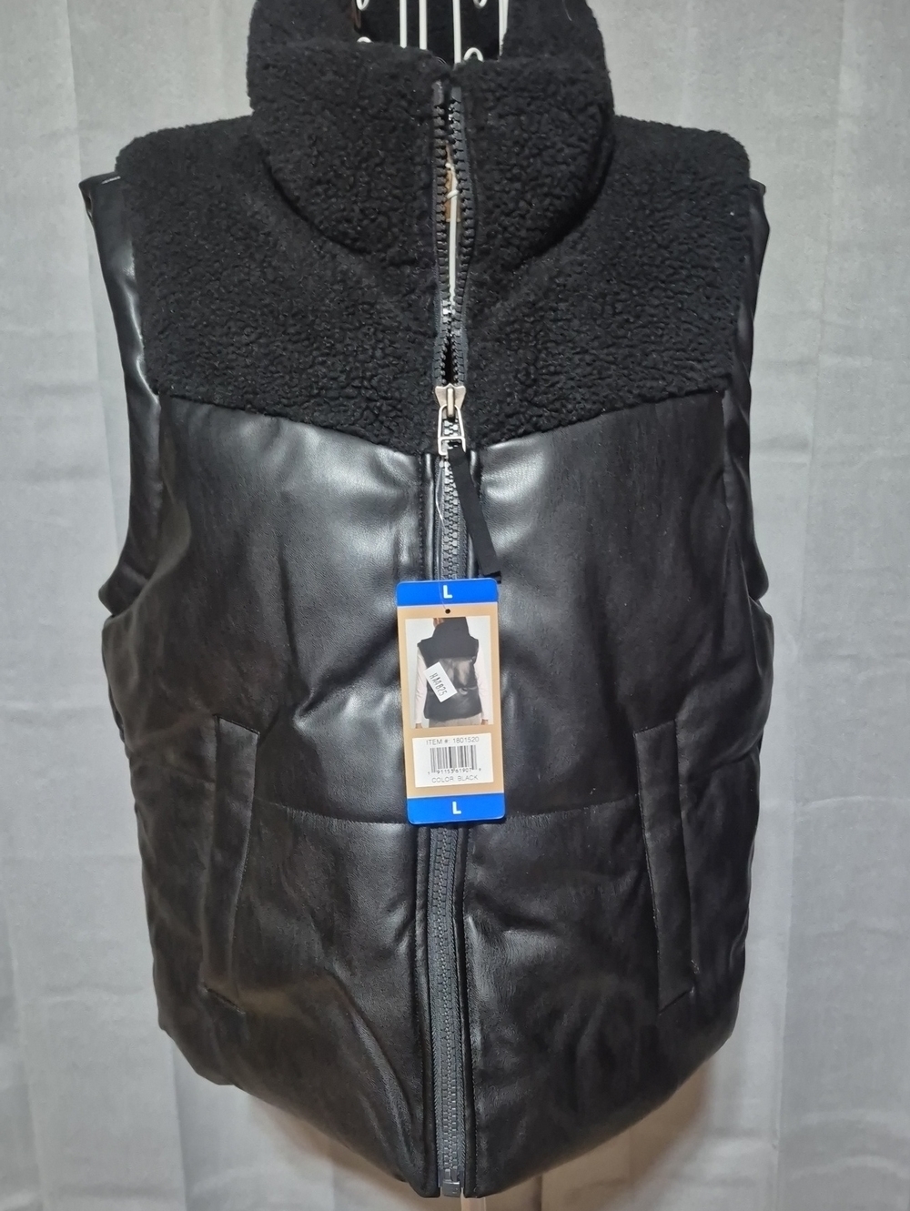 BearPaw Black Faux Leather Vest with Sherpa Collar
